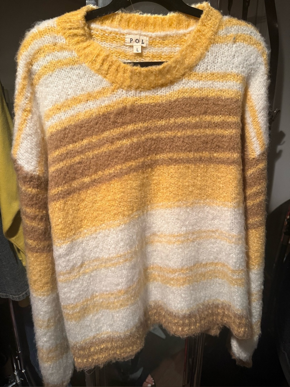 Soft POL Striped Yellow & Cream Fuzzy Knit Sweater